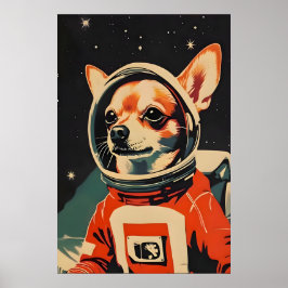Chihuahua Astronaut Poster, Chihuahua Retro Print Poster
