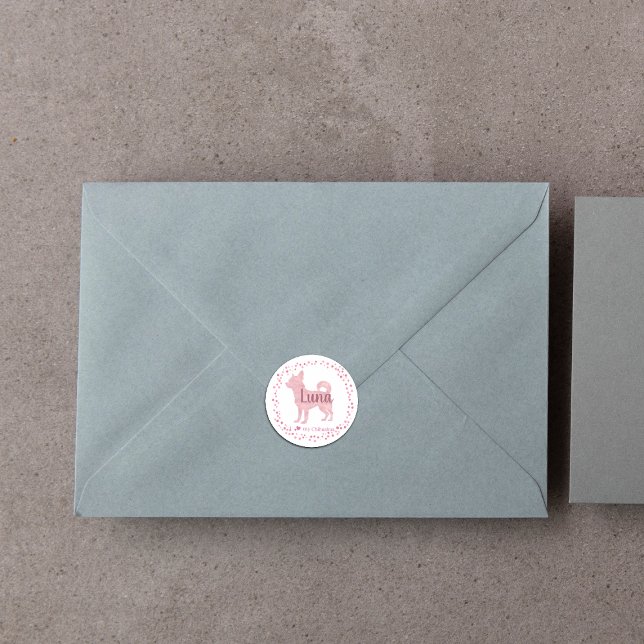 Chihuahua-Aufkleber - Personalisiertes Pastel-Pink Runder Aufkleber (Von Creator hochgeladen)