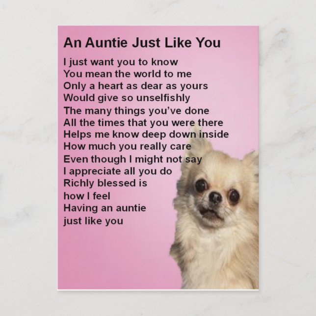 Chihuahua Auntie Gedicht Postkarte (Vorderseite)