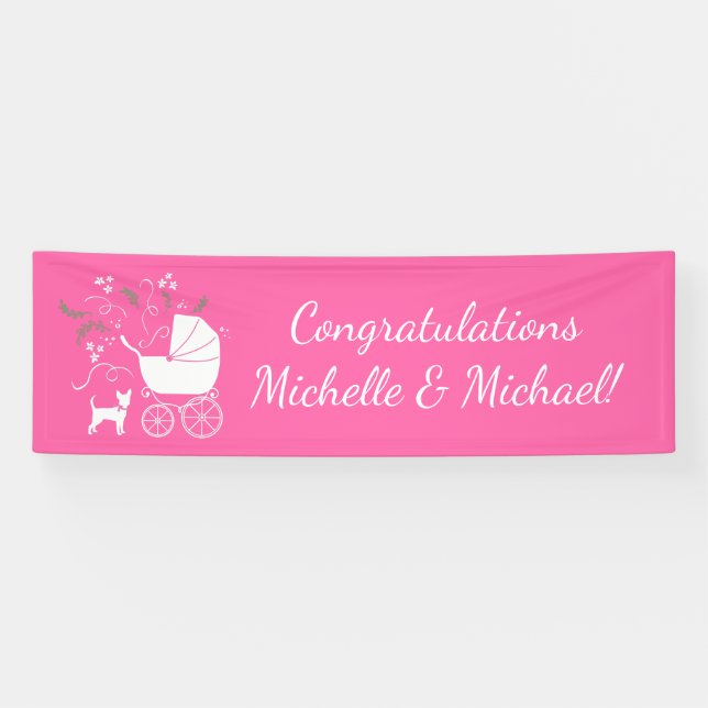 Chihuahua Baby Dusche Pink Girl Dog Banner (Horizontal)