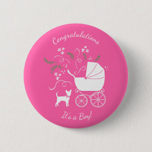 Chihuahua Baby Dusche Pink Girl Dog Button