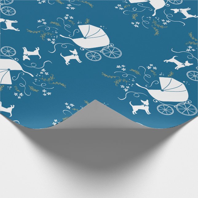 Chihuahua Baby Shower Blue Boy Dog Geschenkpapier (Ecke)
