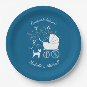 Chihuahua Baby Shower Blue Boy Dog Pappteller