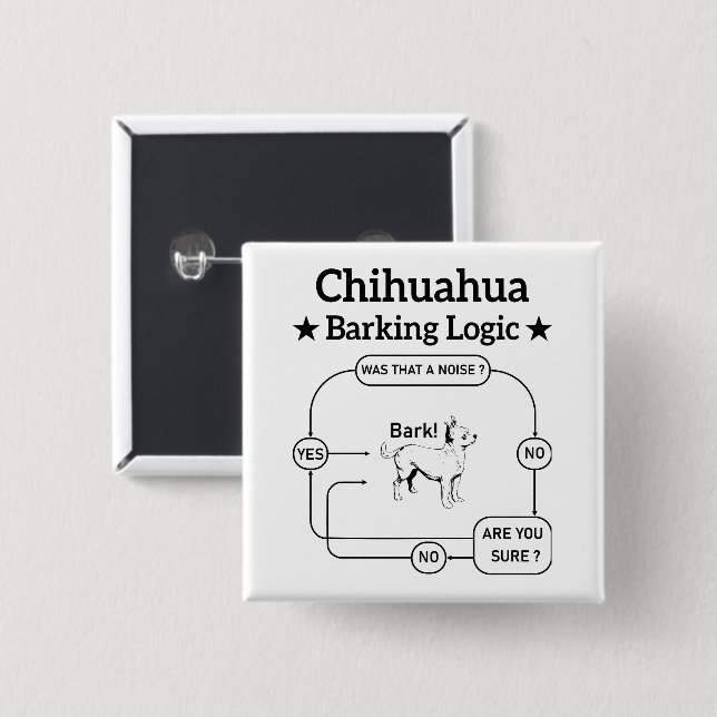 Chihuahua Barking Logic Funny Doppy Sarcastic Button (Vorne & Hinten)
