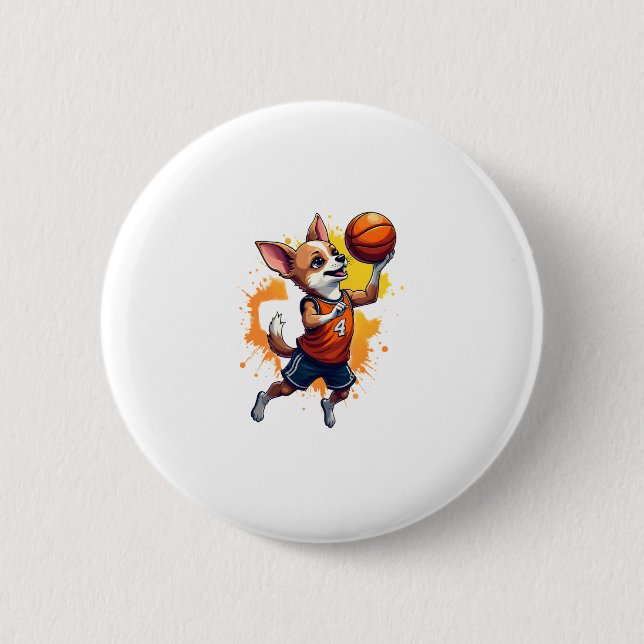 Chihuahua Basketball Player Sport Dunk Copy Button (Vorderseite)