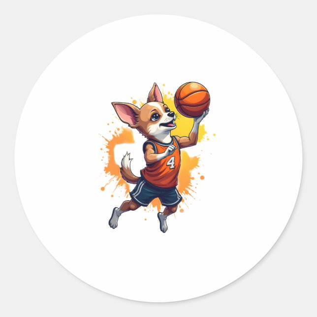 Chihuahua Basketball Player Sport Dunk Copy Runder Aufkleber (Vorderseite)