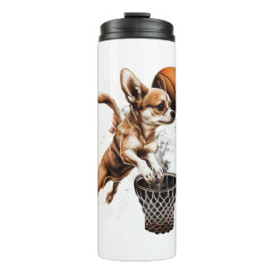 Chihuahua Basketball Player Sport Dunk Thermosbecher