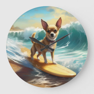 Chihuahua Beach Surfmalerei Große Wanduhr