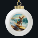 Chihuahua Beach Surfmalerei Keramik Kugel-Ornament<br><div class="desc">Tauchen Sie ein in die spielerische Welt des Kaninchen-Abenteuers mit diesem faszinierenden Bild. Ein gepflegter Hund geht zu den Wellen und reitet geschickt auf einem sonnengeküssten Strand. Das lebendige Kunstwerk vereint wunderbar das Wesentliche der Erregung am Strand, während der Hund furchtlos auf den Wellen reitet und den Geist von Spaß...</div>
