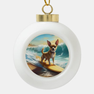 Chihuahua Beach Surfmalerei Keramik Kugel-Ornament