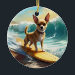 Chihuahua Beach Surfmalerei Keramik Ornament<br><div class="desc">Tauchen Sie ein in die spielerische Welt des Kaninchen-Abenteuers mit diesem faszinierenden Bild. Ein gepflegter Hund geht zu den Wellen und reitet geschickt auf einem sonnengeküssten Strand. Das lebendige Kunstwerk vereint wunderbar das Wesentliche der Erregung am Strand, während der Hund furchtlos auf den Wellen reitet und den Geist von Spaß...</div>