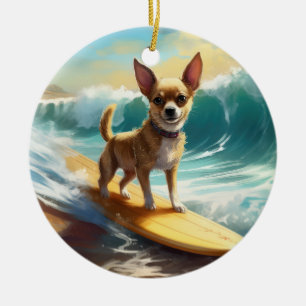Chihuahua Beach Surfmalerei Keramik Ornament