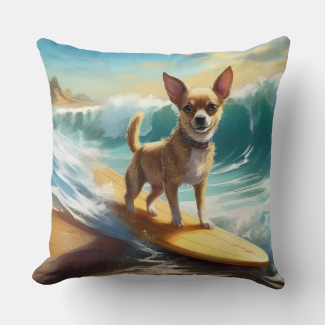 Chihuahua Beach Surfmalerei Kissen (Vorderseite)