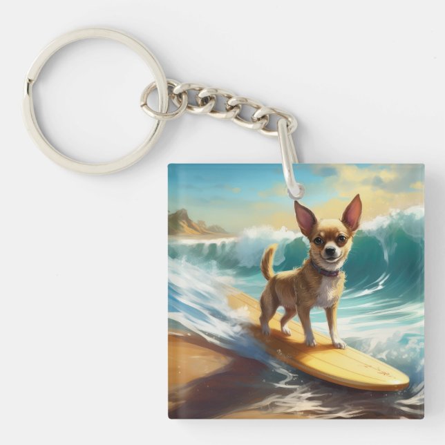 Chihuahua Beach Surfmalerei Schlüsselanhänger (Vorderseite)