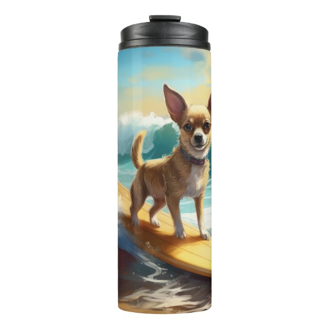 Chihuahua Beach Surfmalerei Thermosbecher (Vorderseite)