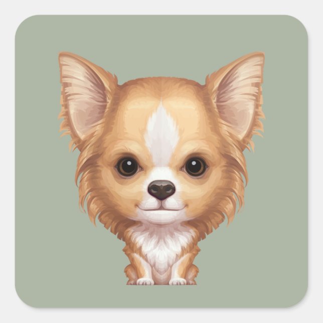 Chihuahua, Beige mit langen Haaren und Weiß Quadratischer Aufkleber (Vorderseite)