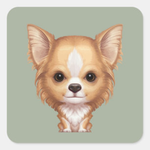 Chihuahua, Beige mit langen Haaren und Weiß Quadratischer Aufkleber