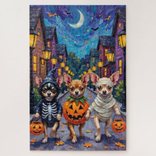 Chihuahua beim Süßigkeitenbetteln in Halloween-Kos Puzzle
