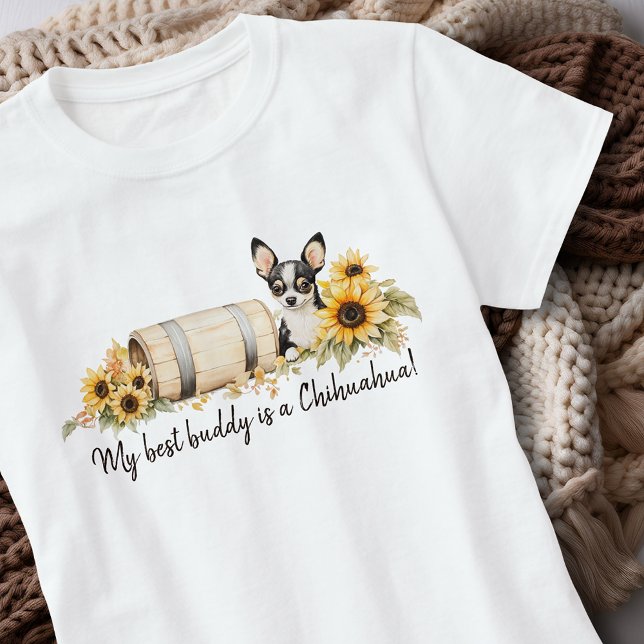 Chihuahua Best Buddy Sunflower Wassercolor T-Shirt (Chihuahua Best Buddy Sunflower Watercolor Floral T-Shirt. Personalize gifts for friends and family.)