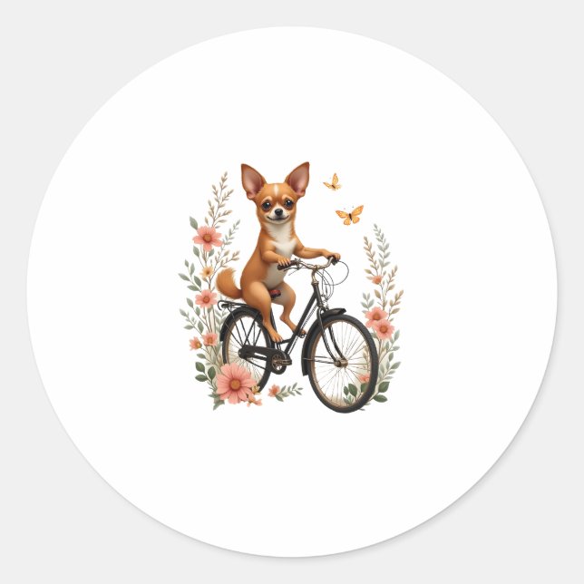 Chihuahua Bike Bicycle Dog Cycling Runder Aufkleber (Vorderseite)