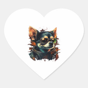 Chihuahua Biker Motorcyer Riding Dog Vater Herz-Aufkleber