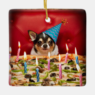 Chihuahua Birthday Pizza Pie Keramikornament
