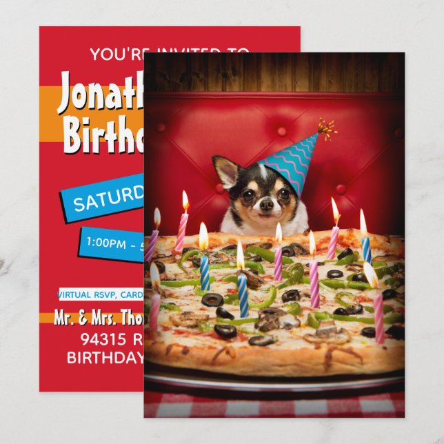 Chihuahua Birthday Pizza Pizza Einladung (Vorne/Hinten)