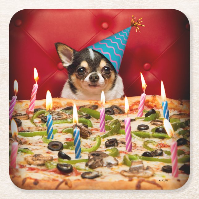 Chihuahua Birthday Pizza Pizza Rechteckiger Pappuntersetzer (Vorderseite)