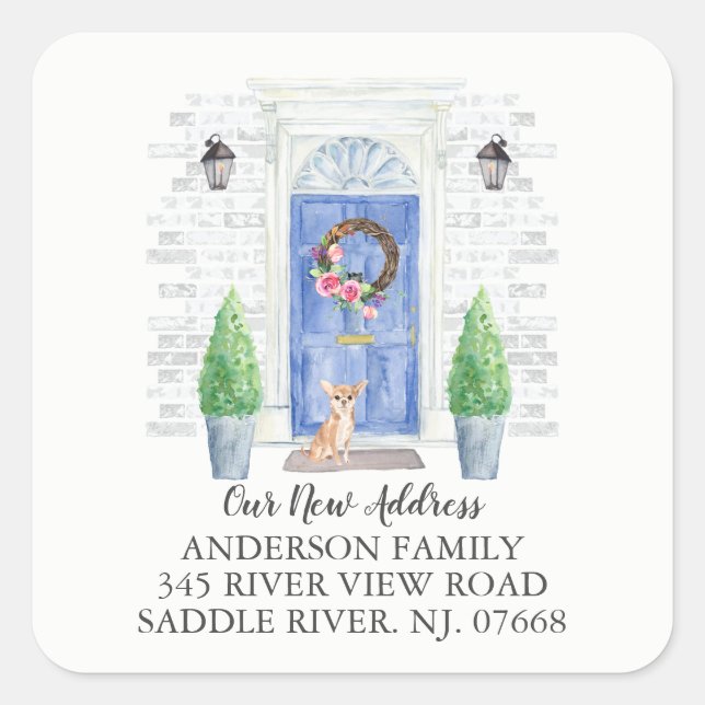 Chihuahua Blue Door New Address Label Aufkleber (Vorderseite)