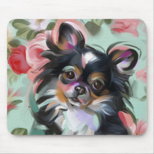 Chihuahua Blumen-Hund Kunst-Mauspad Mousepad