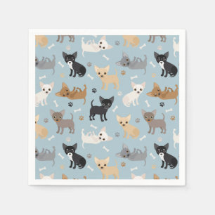 Chihuahua Bones and Paws Blue Napkins Serviette