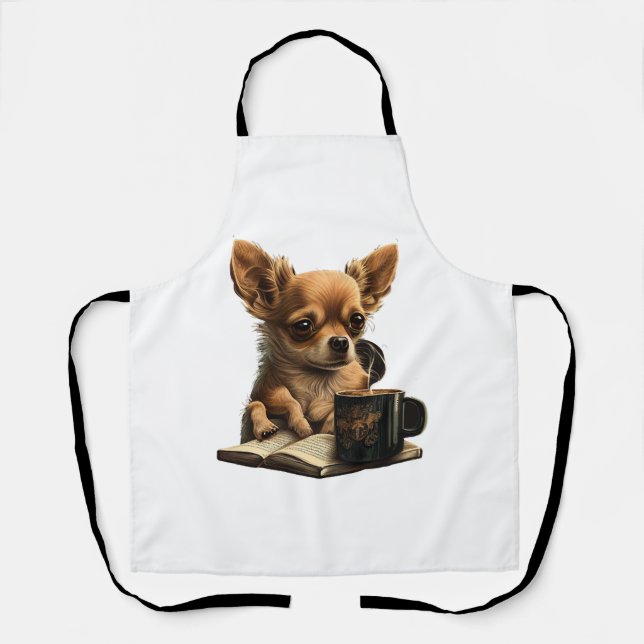 Chihuahua Buch Kaffee Tee Lesen Schürze (Vorderseite)