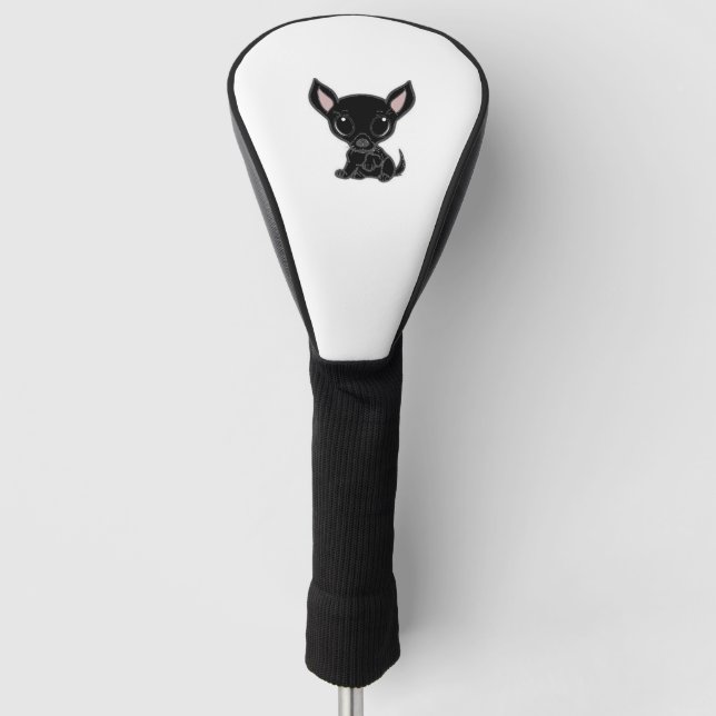 Chihuahua-Cartoon schwarz Golf Headcover (Vorderseite)