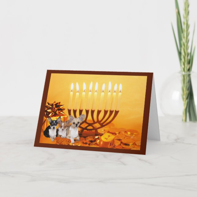 Chihuahua Chanukah Karte Menorah1 (Vorderseite)