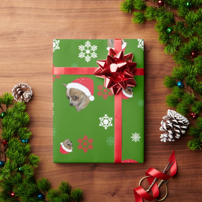 Chihuahua Chi Weihnachtsmannmütze Geschenkpapier (Feiertagsgeschenk)