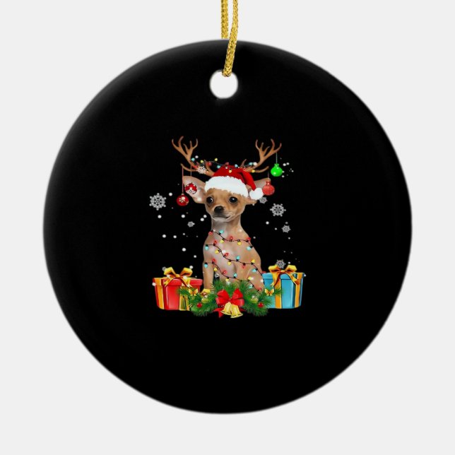 Chihuahua Christmas Lights Santa Oversized T-Shirt Keramik Ornament (Vorne)