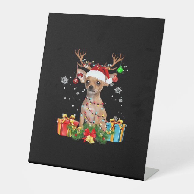 Chihuahua Christmas Lights Santa Oversized T-Shirt Sockelschild (Vorderseite)
