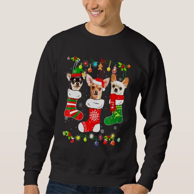 Chihuahua Christmas Lights   Xmas Dog Sweatshirt (Vorderseite)