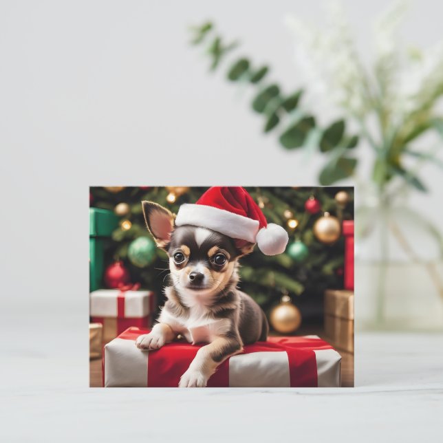 Chihuahua Christmas Puppy Postkarte (Stehend Vorderseite)
