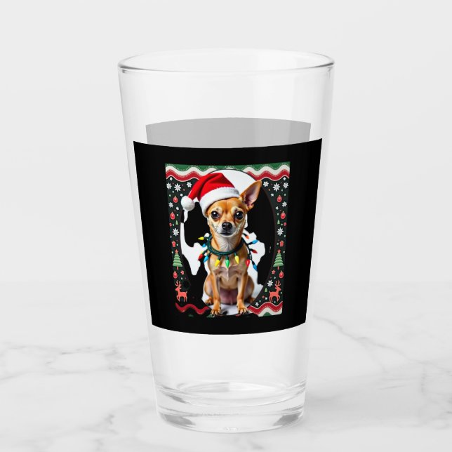 Chihuahua Christmas Santa Ugly Sweater Dog Lover X Glas (Vorderseite)