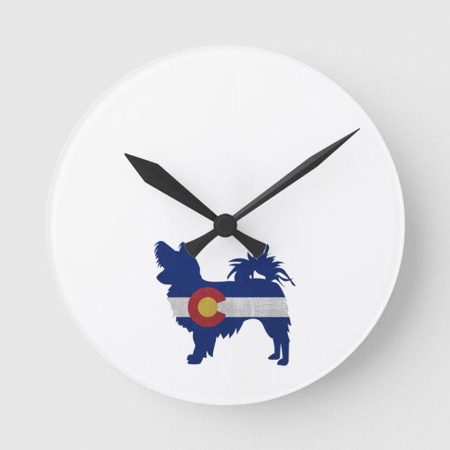 Chihuahua Colorado Flag Silhouette Runde Wanduhr (Vorderseite)
