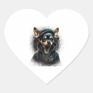 Chihuahua Cool Dog Rap Angesagt-Hop Gangster Herz-Aufkleber