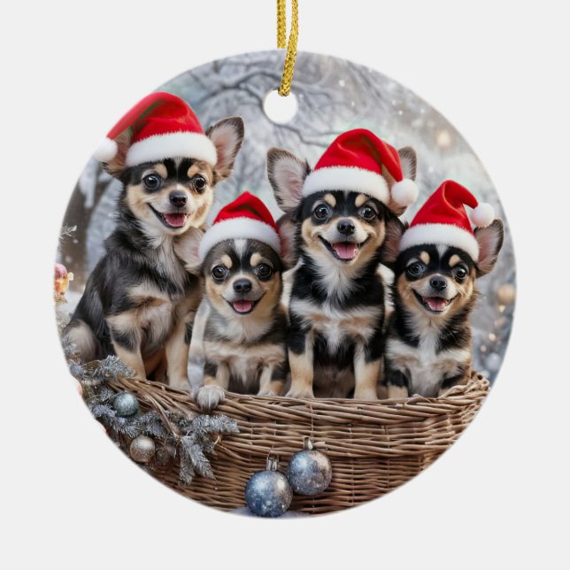 Chihuahua Cute Christmas Holiday Keramik Ornament (Vorne)