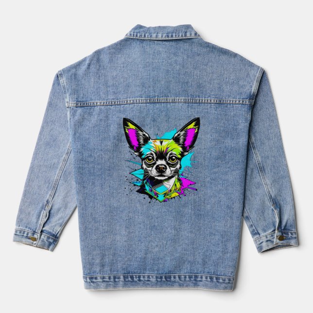 Chihuahua Cyberpunk Art Dog Lover Jeansjacke (Rückseite)