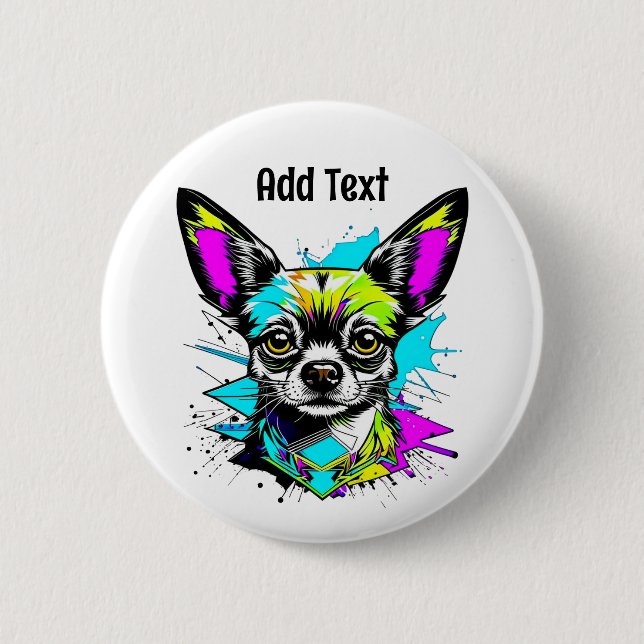 Chihuahua Cyberpunk Art Personalisiert Button (Vorderseite)