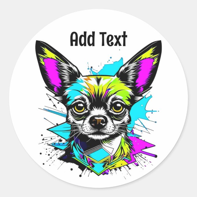 Chihuahua Cyberpunk Art Personalisiert Runder Aufkleber (Vorderseite)
