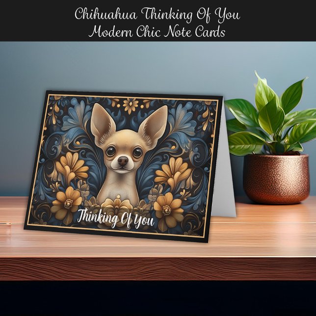 Chihuahua denken Sie an moderne schicke Mitteilung Dankeskarte (Chihuahua Thinking Of You Modern Chic Note Cards. Personalize it!)