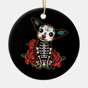 Chihuahua dia de los muertos Tag Keramik Ornament