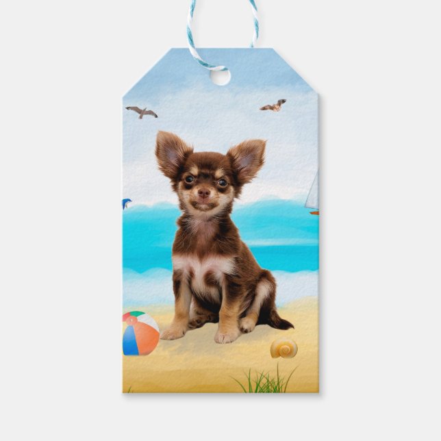 Chihuahua Dog am Strand Geschenkanhänger (Vorderseite)