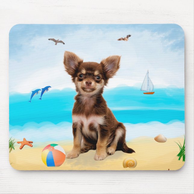 Chihuahua Dog am Strand Mousepad (Vorne)